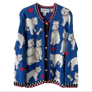 Vintage Dog Hand Knit Unique Cardigan Sweater Womens Small